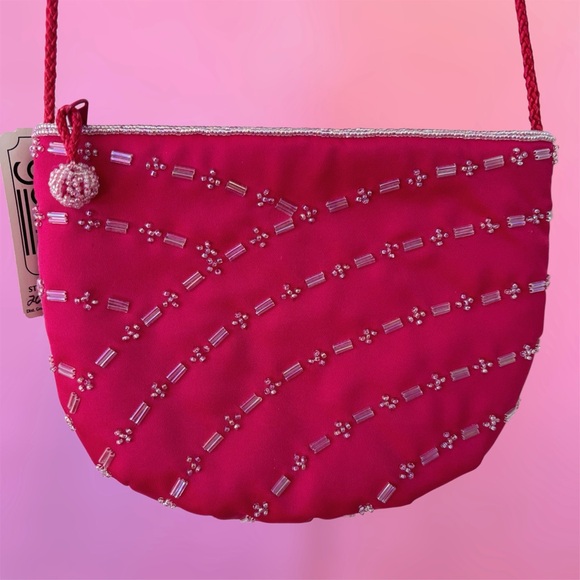 Vintage Y2K Deadstock NWT Genie Cerise Pink Beaded Mini Purse / Crossbody Bag - Picture 9 of 16